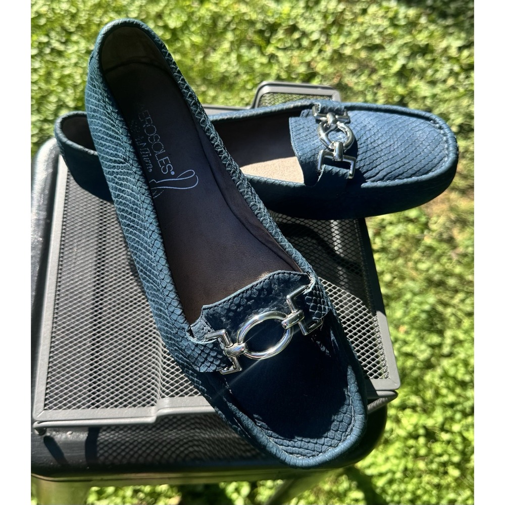 Aerosoles Loafers Women's 9, Blue Slip On Hazelnut Suede Buckle Flat